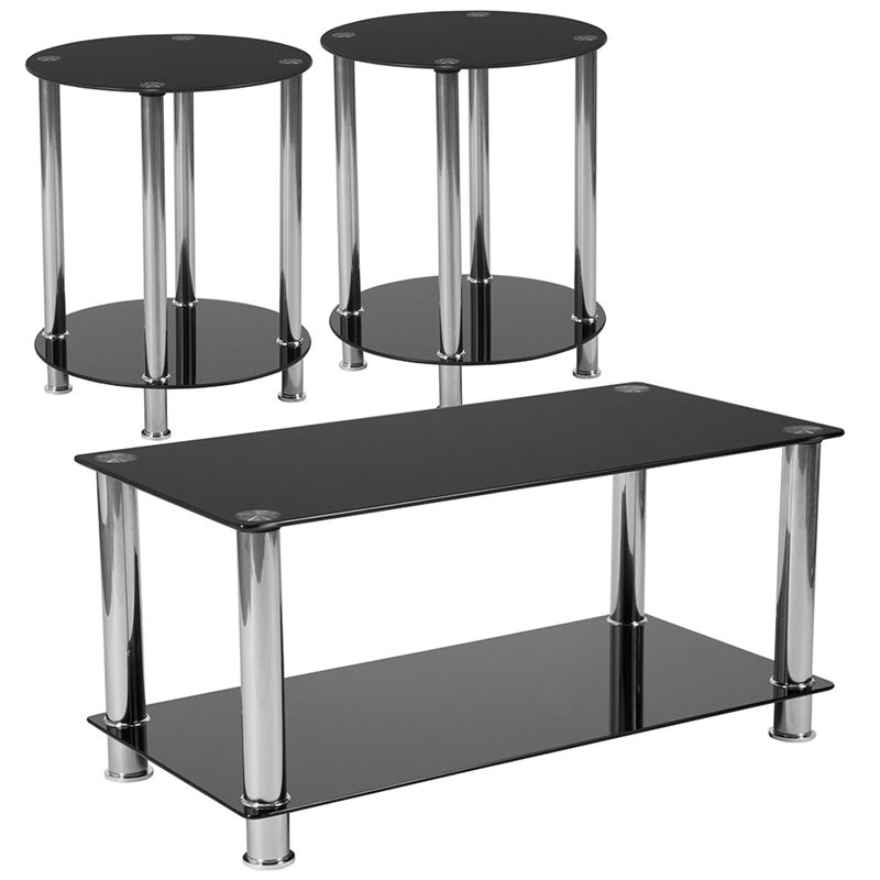 Coffee table & 2 end tables. Flash Furniture Riverside 3 Piece Glass Top Coffee Table Set In Black Nautical Coffee Tables Home Garden Worldenergy Ae