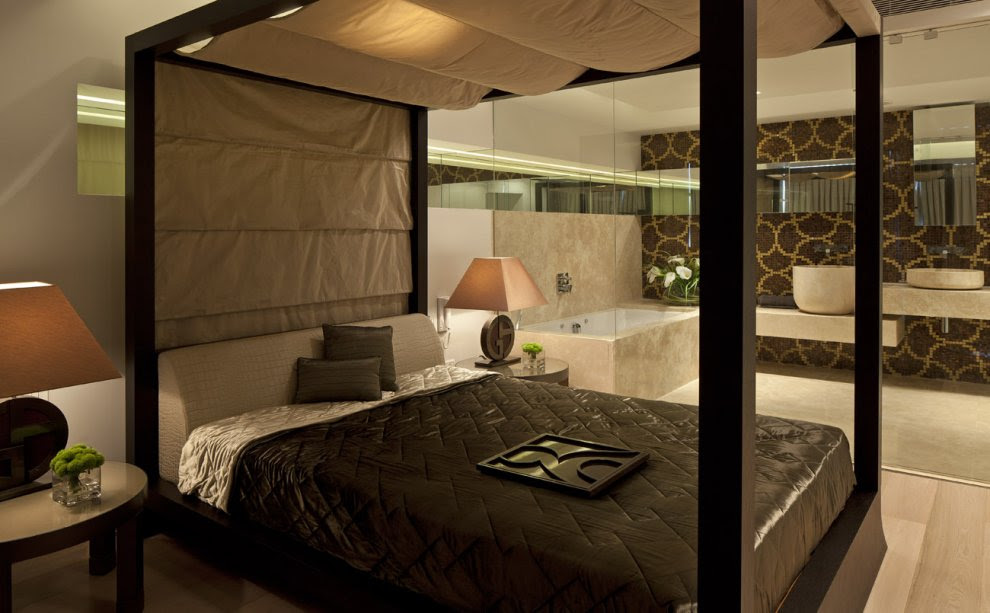 When it comes to twin bedrooms (two single beds) the minimum size is about 9ft x 9ft (2.75 x 2.75m) but this doesn't allow for an awful lot of space in between the beds and any desks or wardrobes are going to be on the small side with less than ideal space for dressing. Brown Cream Bedroom Ensuite Bathroom Interior Design Ideas