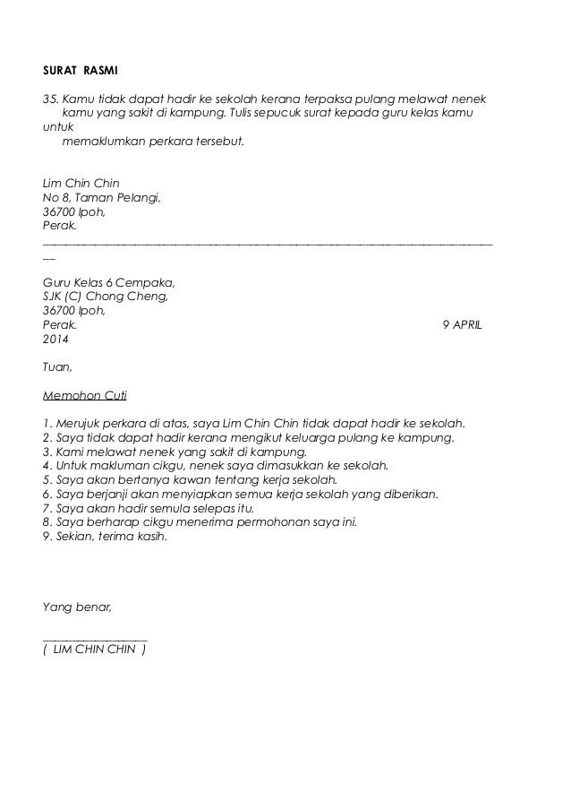 Contoh Surat Makluman Tidak Hadir