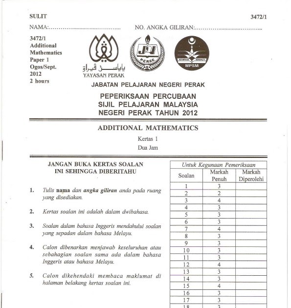 Soalan Trial Spm Addmath 2019 - Kuora o