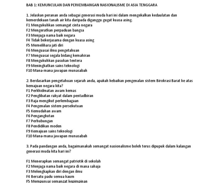 Contoh Soalan Kbat Sejarah Tingkatan 4 Bab 7 Kertas 3 