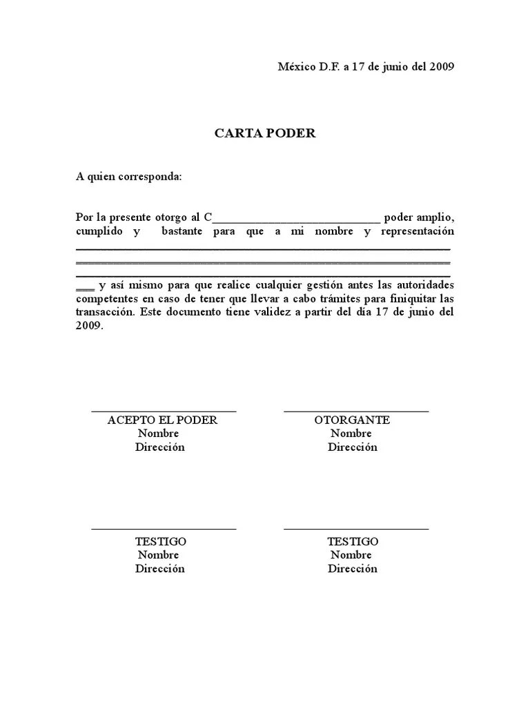 Llenar Modelo De Carta Poder Simple Para Tramites ...