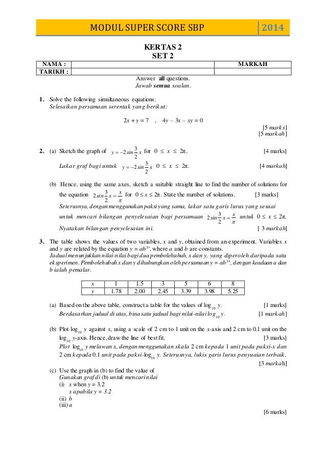 Kertas Soalan Add Math Spm - Selangor l