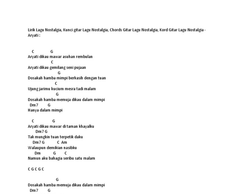 Chord Lagu Memori Berkasih Chord Achik Spin & Siti