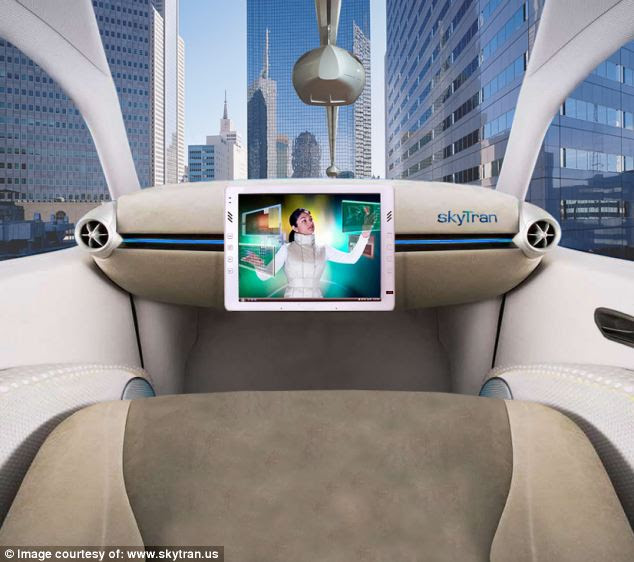Luxurious: Unlike monorails at theme parks, the pods will be plush and private, similar to a a car (illustrated). They will also travel much faster at 43mph (70km/h) - although these speeds could rise if the system is rolled out across greater distances