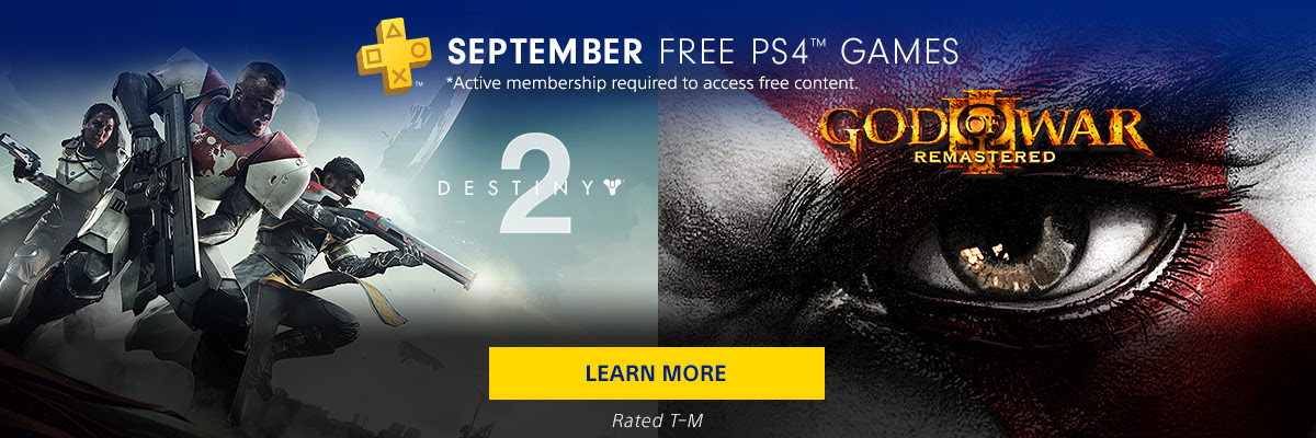 PlayStation Plus | SEPTEMBER FREE PS4(TM) GAMES * Active membership required to access free content. | LEARN MORE