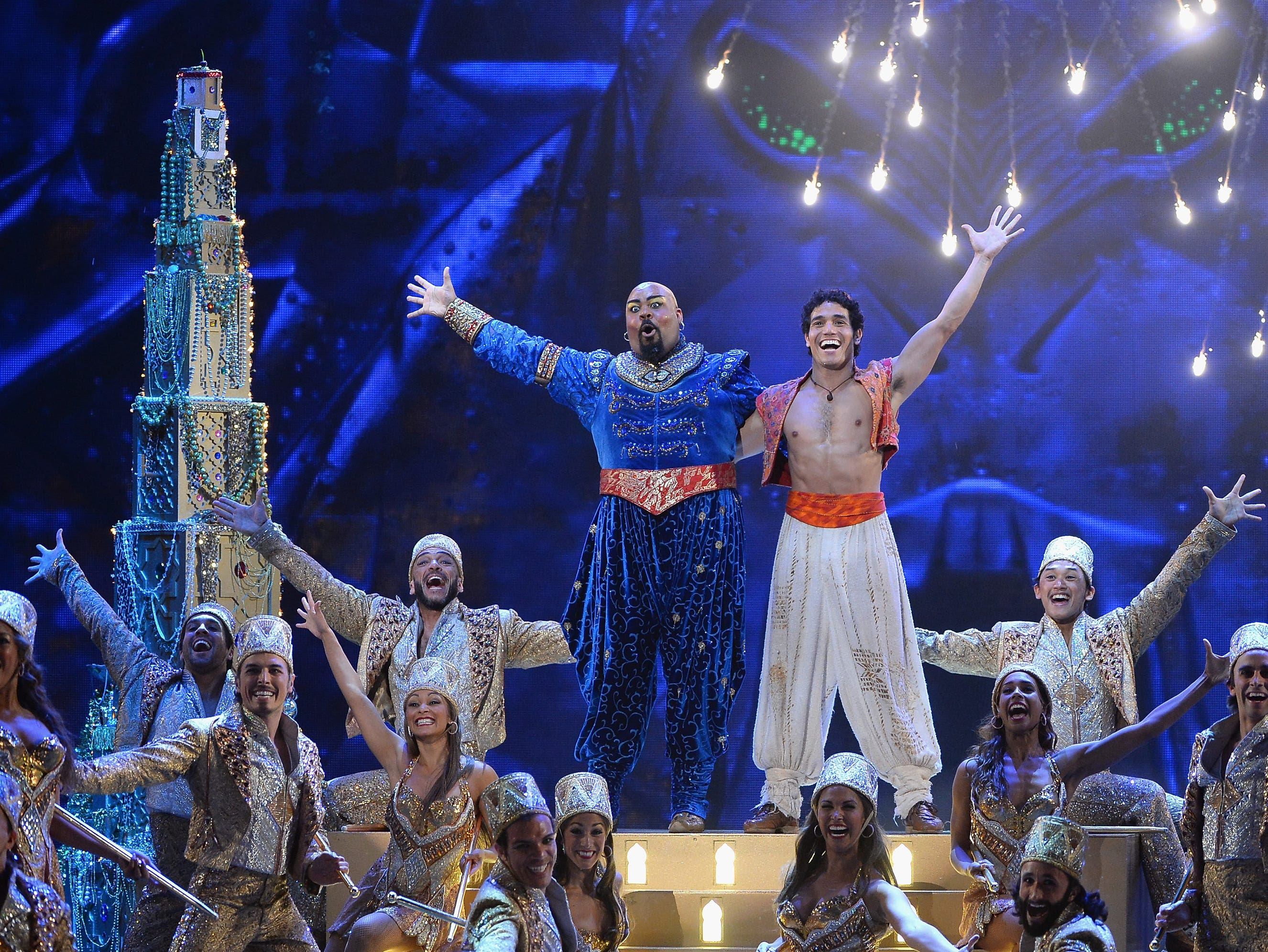 James Monroe Iglehart, left,and Adam Jacobs perform 