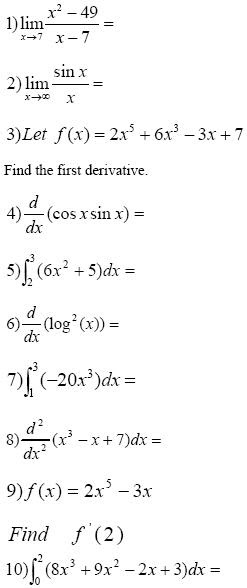 Free calculus booklet with a list of. Calculus Worksheet