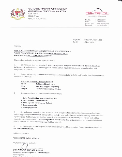 contoh surat tamat latihan industri