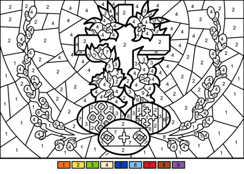 Free coloring sheets from a category of free educational pictures for children. Easter Cross And Eggs Color By Number Free Printable Coloring Pages