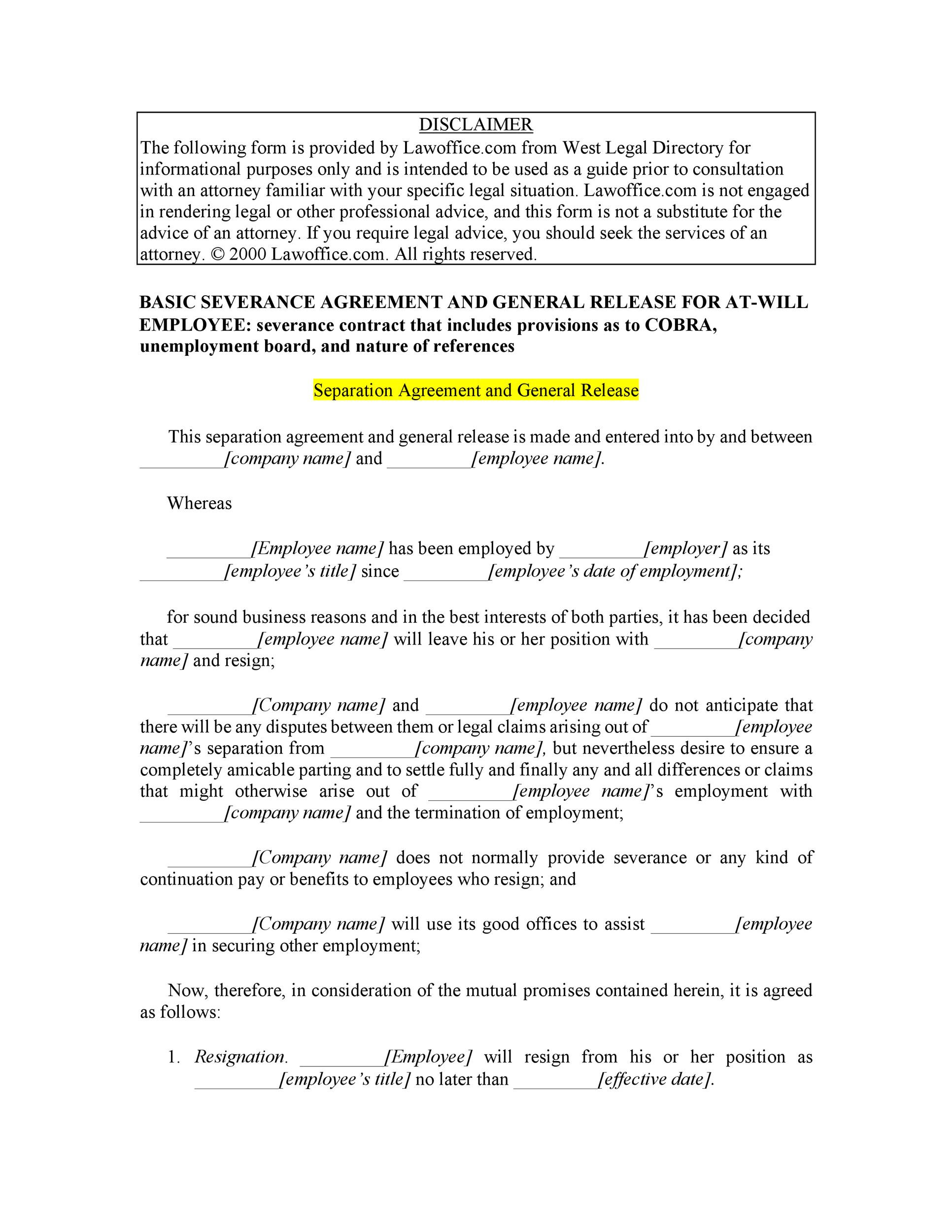 legal separation agreement sample pdf template