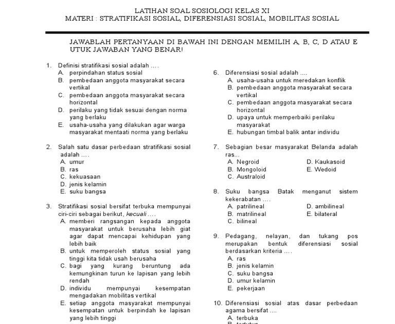 Soal Uraian Mobilitas Sosial Kelas 8