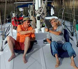 Richard Gresham, left, and John Pint toast the good ship God’s Way.