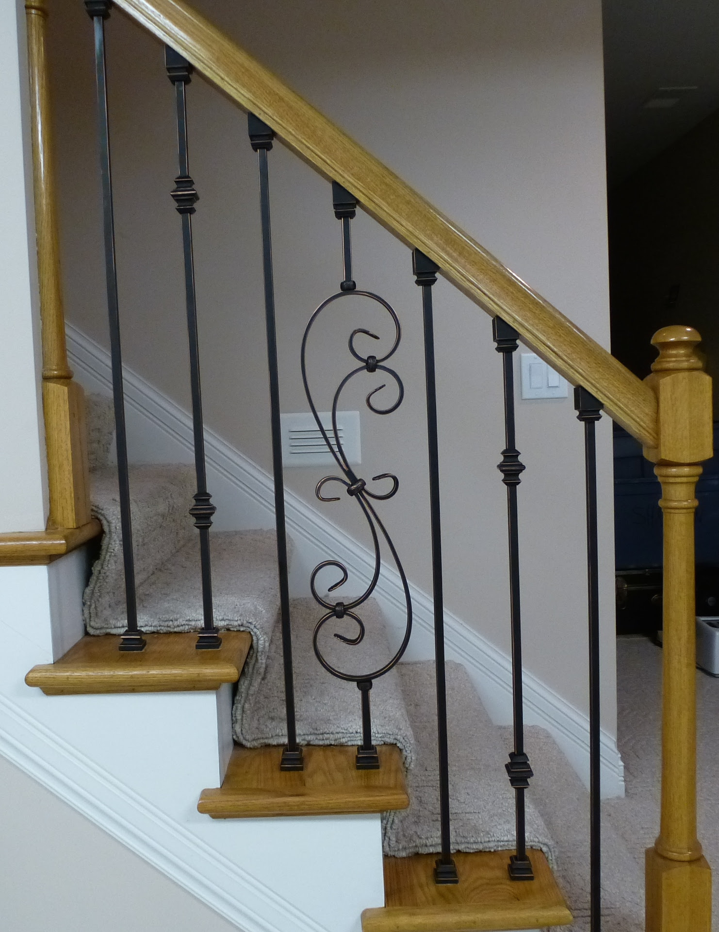 If that is your construction, remove the tread end cap and tap out the bottom of banister is a noun. Replacing Wooden Stair Balusters Spindles With Wrought Iron Flooring Painters Staircase Home Interior Design And Decorating City Data Forum