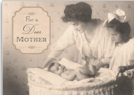 Classic Antique Mother's Day Card depicting Black and white photo.