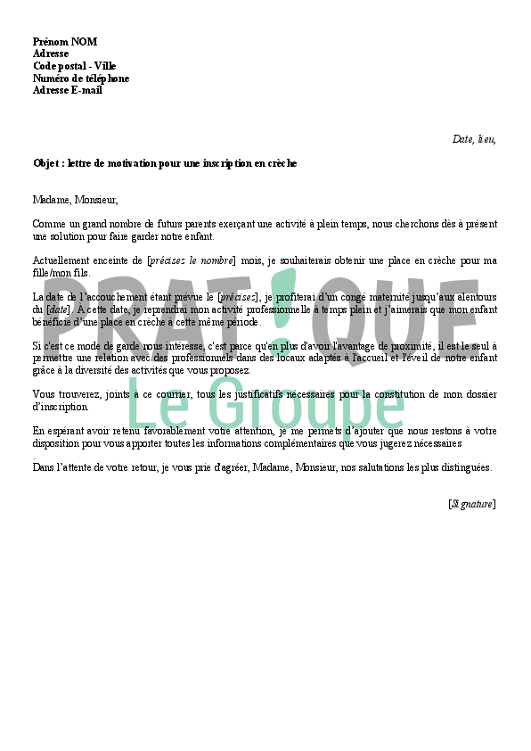 Lettre De Motivation Pour Une Creche  Employment Application