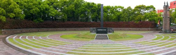 Panoramic view of the monument at the hypocentre of the atomic bombing in Nagasaki.