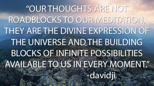 Our thoughts are not roadblocks to our meditation, they are the divine expression of the universe and the building blocks of infinite possibilities available to us in every moment. -davidji