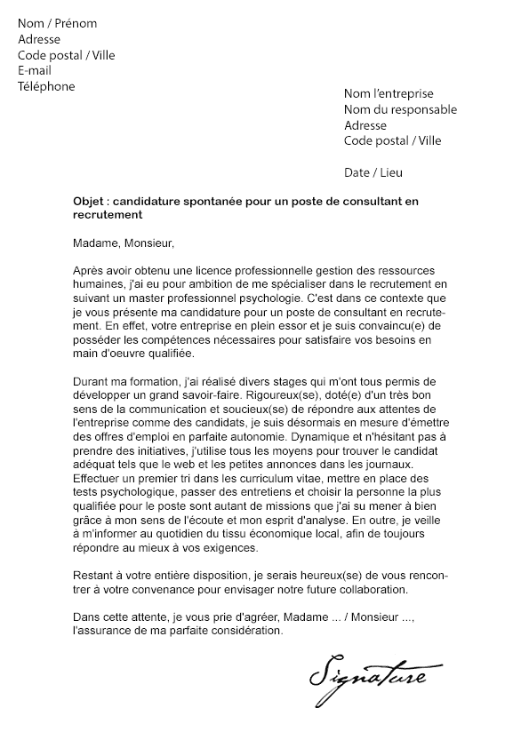 Lettre De Motivation Candidature Ressources Humaines ...