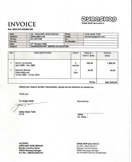 Contoh Invoice Tuntutan Bayaran - Mosik Express