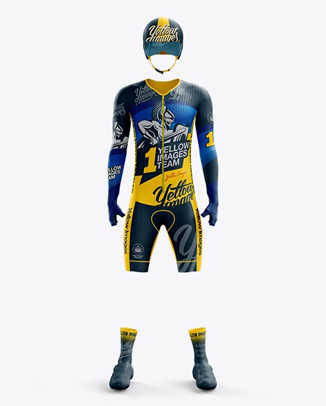 Download Men's Full Cycling Time-Trial Kit PSD Mockup Front View