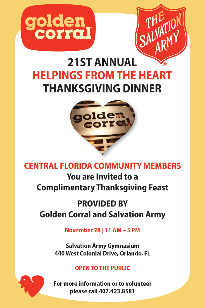 Here are the restaurants and stores open on thanksgiving day 2019, so you can outsource dinner to the pros or start your holiday shopping before black friday. Golden Corral Hosts 21st Annual Helpings From The Heart Thanksgiving Feast On 11 28 2013 Taste Cook Sip