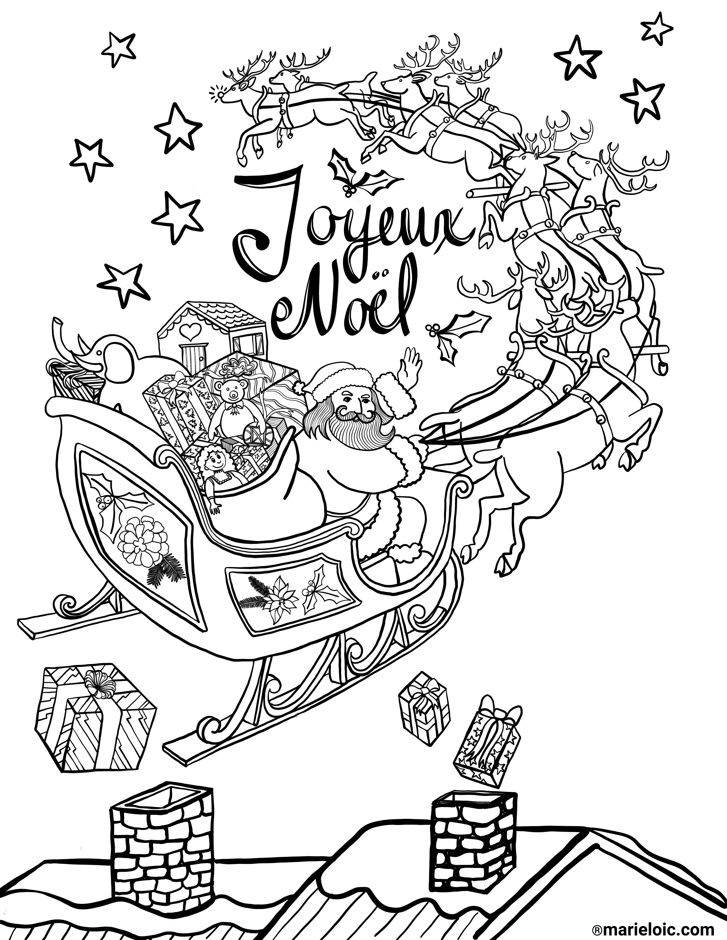 Télécharger traineau pere noel dessin aperçu. Dessin A Colorier Le Traineau Du Pere Noel Marie Loic Senamaud