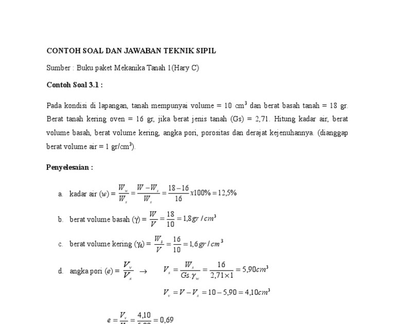 Contoh Soal Soal Konsolidasi Dan Jawabannya Mekanika Tanah