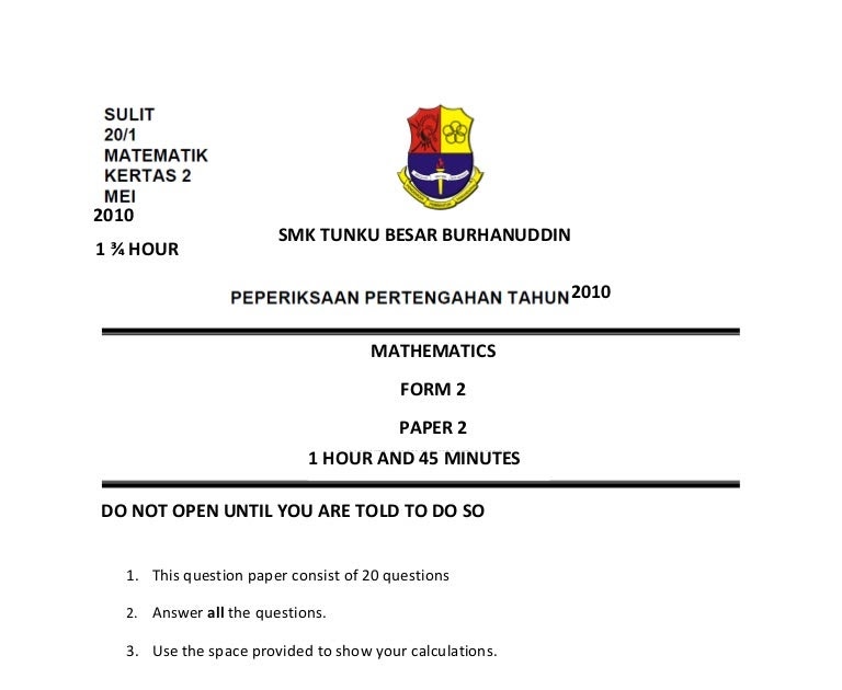 Soalan Matematik Format Pt3 - Contoh Sal