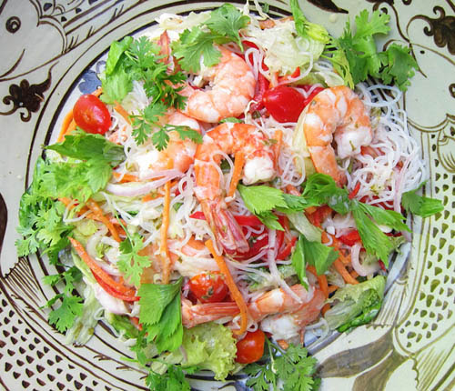 There are many varieties to these kinds of salads, but the herbs, aromatics, and dressing. Spicy Thai Shrimp Salad With Rice Noodles At My Kitchen Table