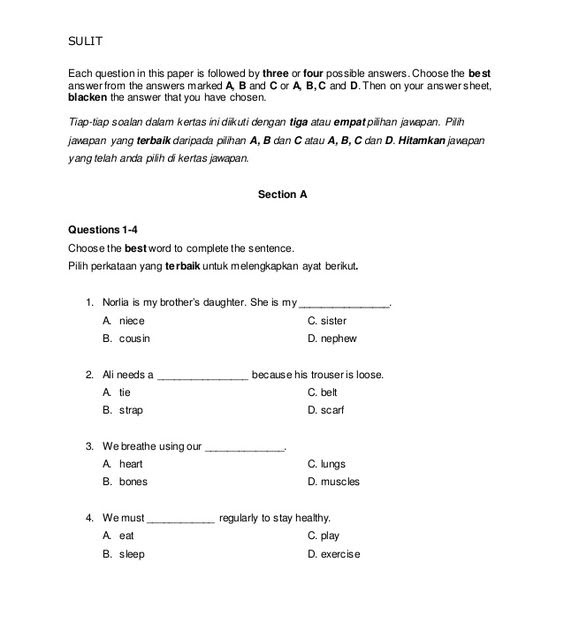 Soalan English Tahun 5 Paper 2 - Kuora s