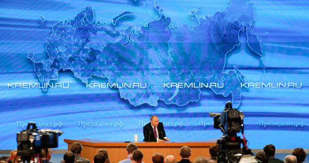 El presidente ruso, Vladímir Putin, en su rueda de prensa anual en Moscú.