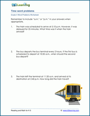 k5 learning grade 4 math word problems worksheet