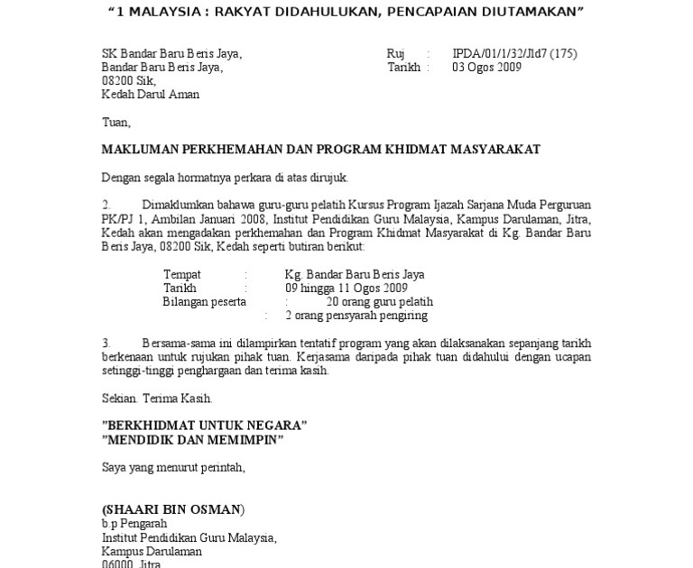 Surat Rasmi Notis Pemberitahuan - Contoh Jos