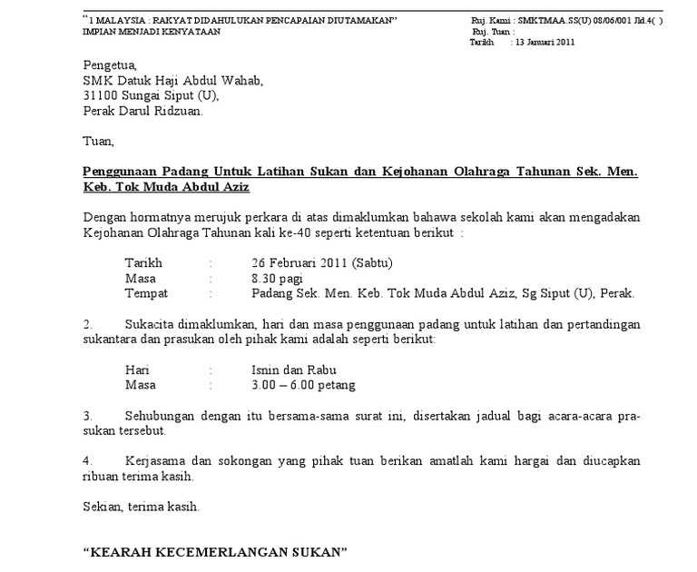 Surat Rasmi Permohonan Menggunakan Padang - Surat Rasmi I