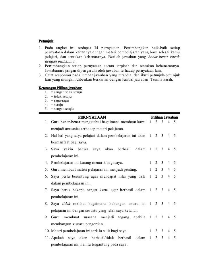 Contoh Angket Fisika ~ 8 - Contoh U