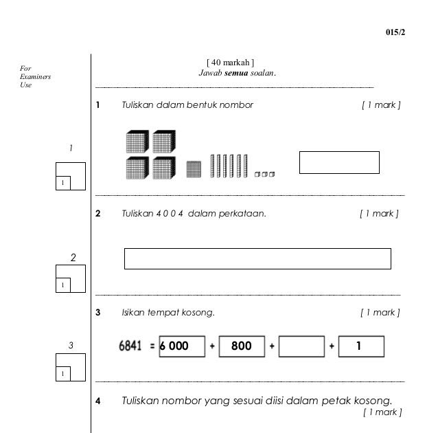 Bank Soalan Darjah 3 Matematik - Kerja Kosk