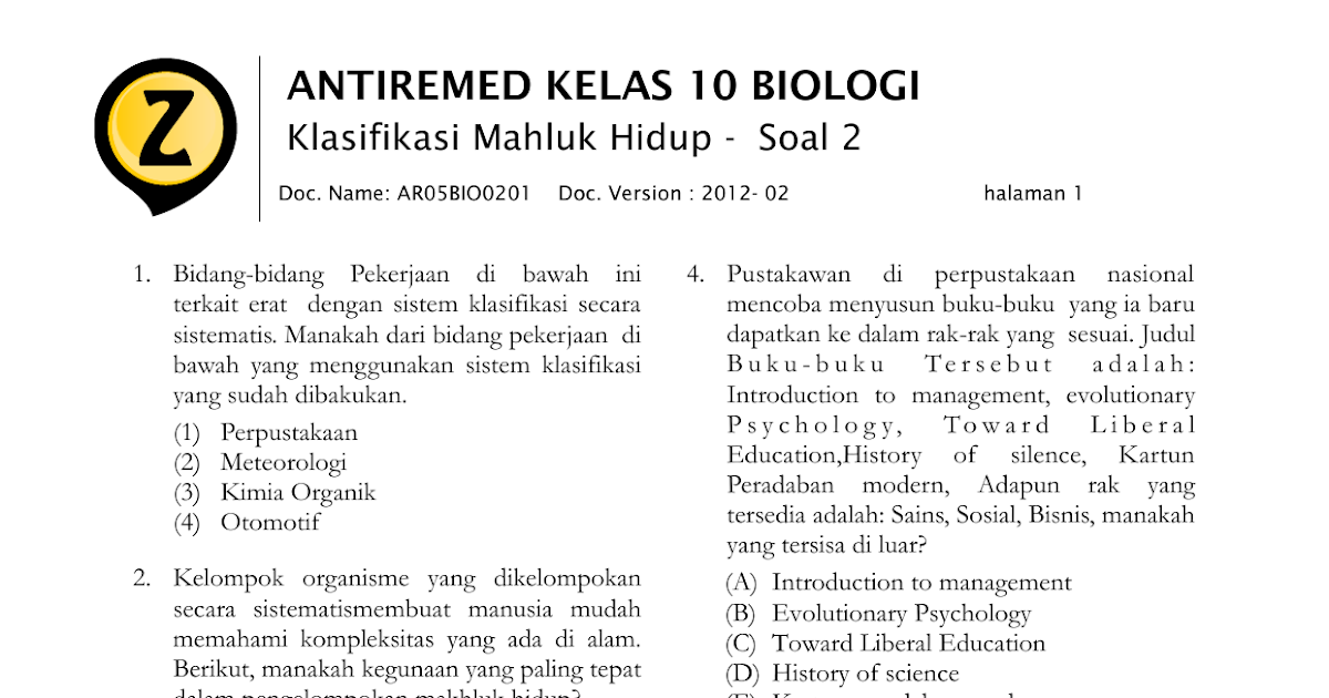 Soal Dan Pembahasan Klasifikasi Makhluk Hidup Kelas 10