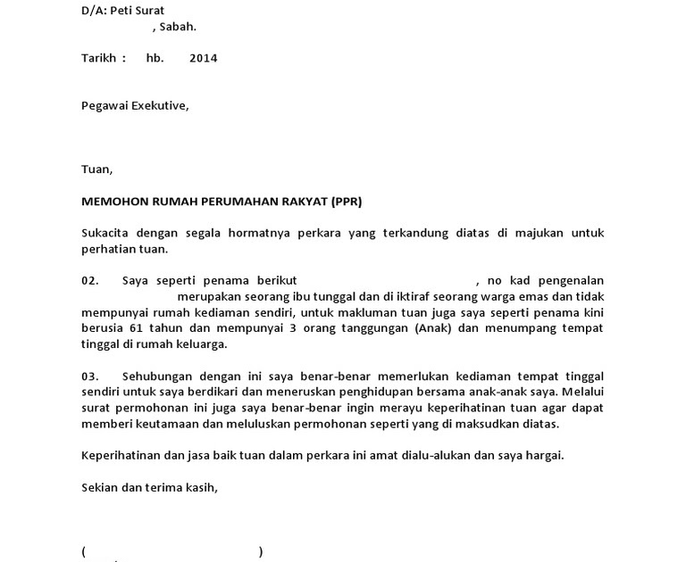 Contoh Surat Rayuan Rumah Ppr Persoalan M