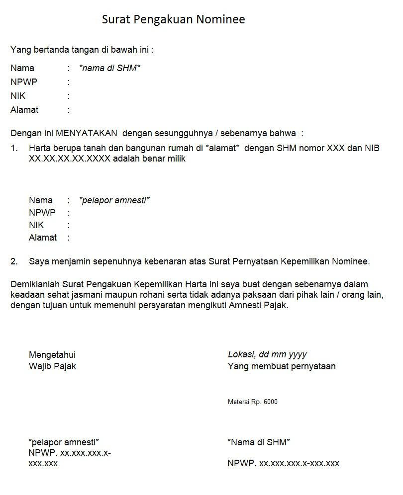 Contoh Surat Pernyataan Wajib Pajak Non Efektif - Temblor En