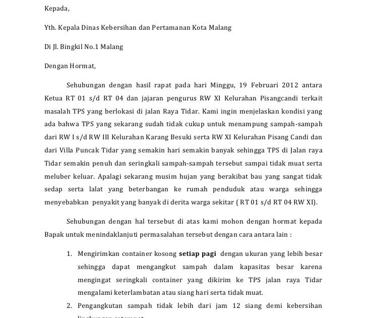Surat Rasmi Permohonan Tong Sampah - Surat W