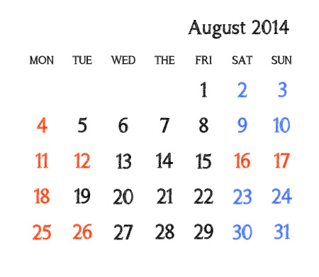 子供向けぬりえ 新鮮なカレンダー 2014 8月