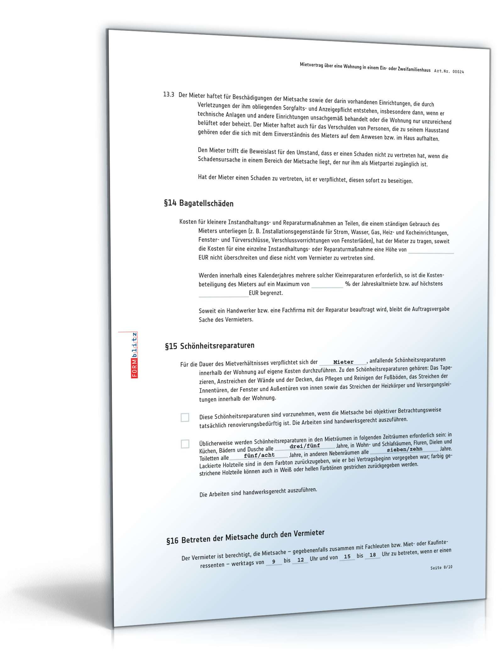 Mietvertrag Einliegerwohnung Free Download - Word-Vorlage ...