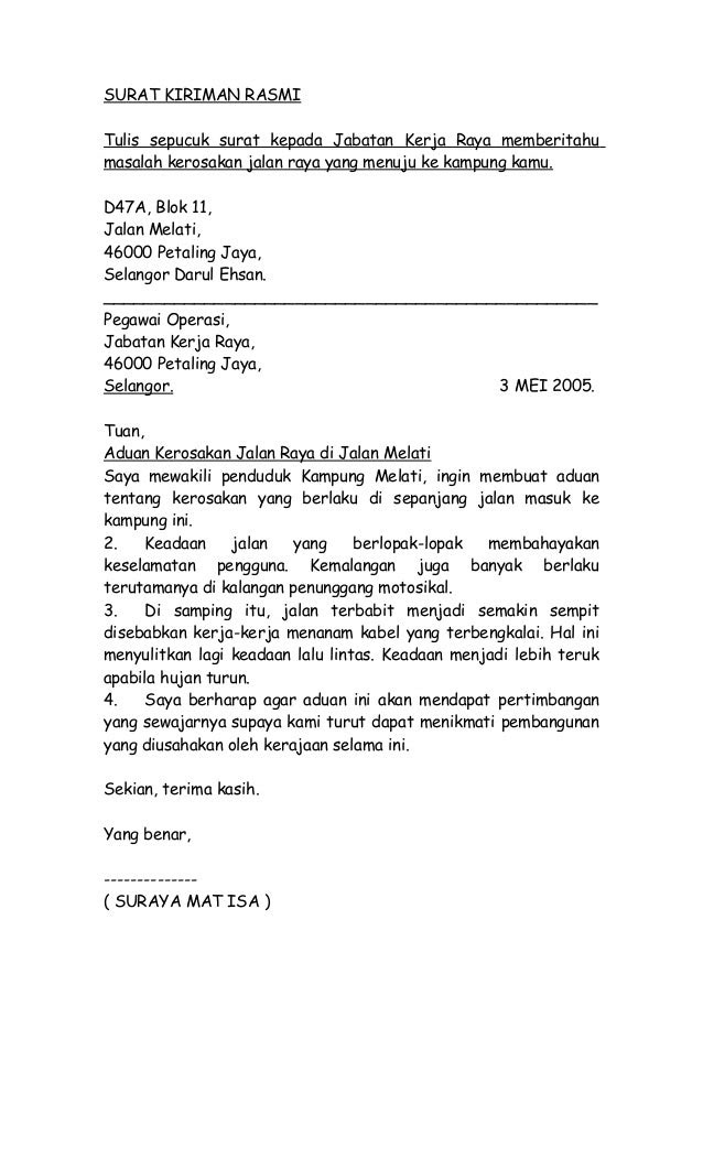 Contoh Surat Rasmi Malaysia - Contoh O