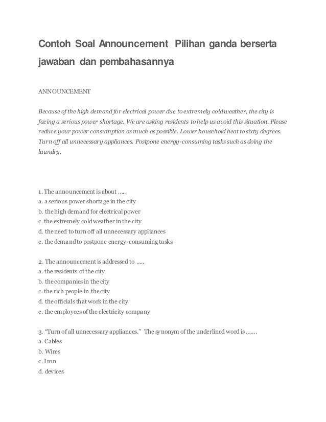 Contoh Soal Daily Activities Pilihan Ganda - Contoh Yuk