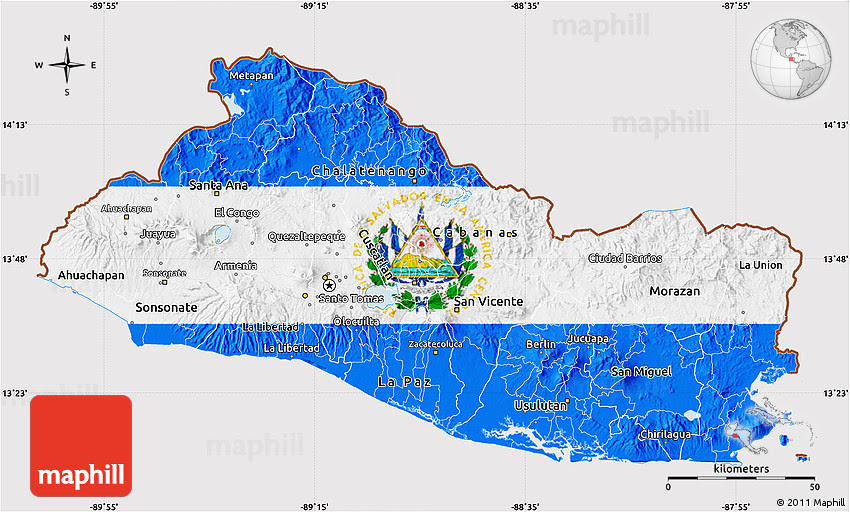 Detailed map of el salvador and neighboring countries. Flag Map Of El Salvador