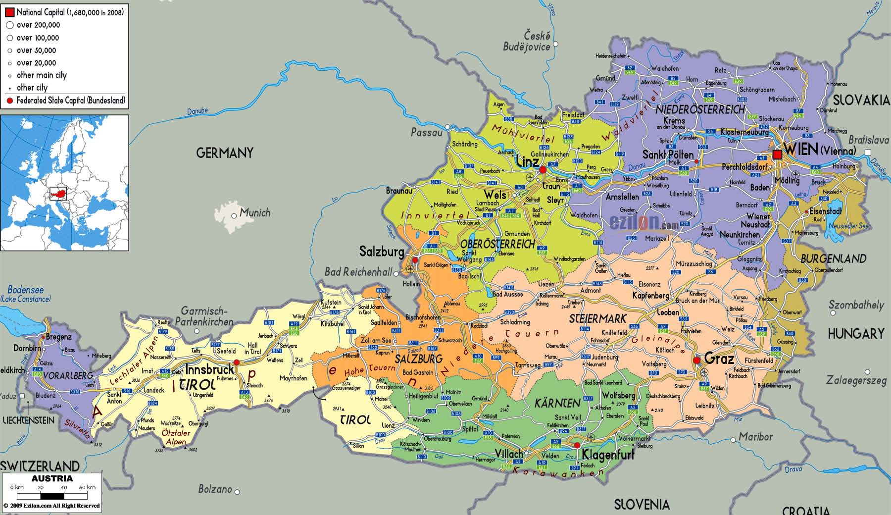 ausztria térkép tartományok Ausztria Terkep Tartomanyokkal Europa Terkep ausztria térkép tartományok
