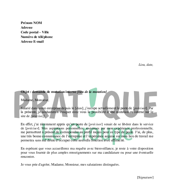 exemple lettre de mutation fonction publique
