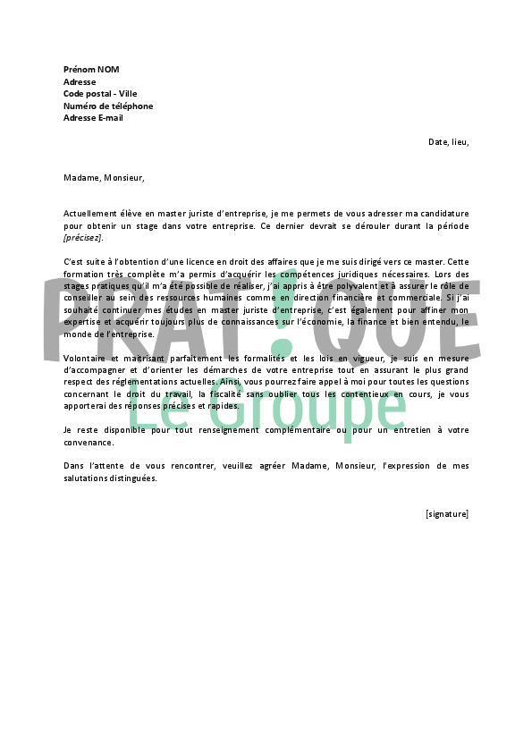 Cover Letter Example: Lettre De Motivation Gratuite Juriste