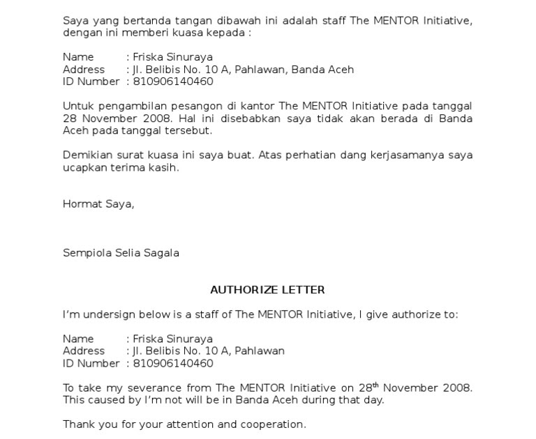 Contoh Surat Kuasa Wakil Malaysia - Contoh Yi